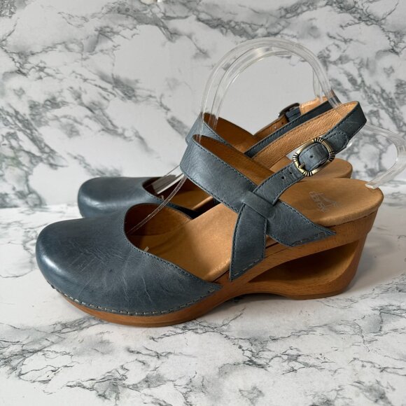 Dansko Women 40 US 9-9.5 Taci Clog Blue Leather Comfort Closed Toe Non Slip Shoe - Picture 3 of 7